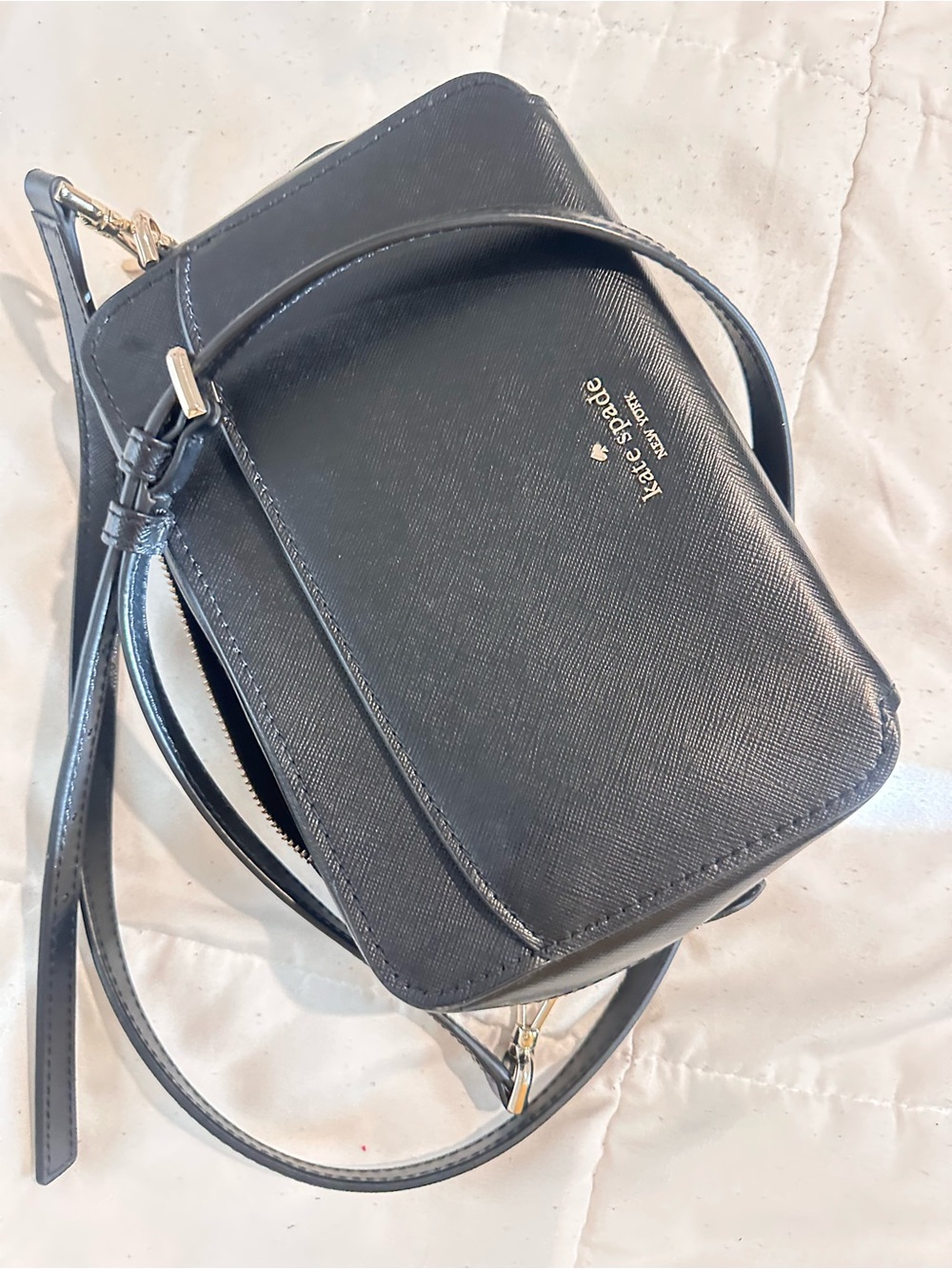kate spade Black Saffiano Crossbody Bag with Gold Hardware